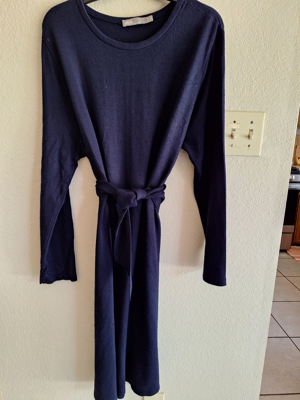 Ladies Plus Sz20 ASOS Navy Long Sleeve Midi Dress with Self Tie Waist